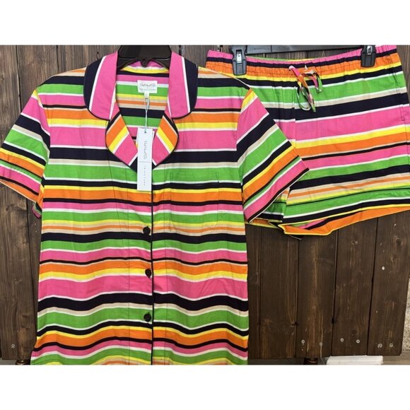 Bedhead x TRINA TURK MEDIUM Poolside Stripe Women's Shorty 100% Cotton PJ Set - Picture 1 of 8
